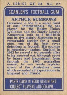 1964 Scanlens NRL #27 Arthur Summons Back